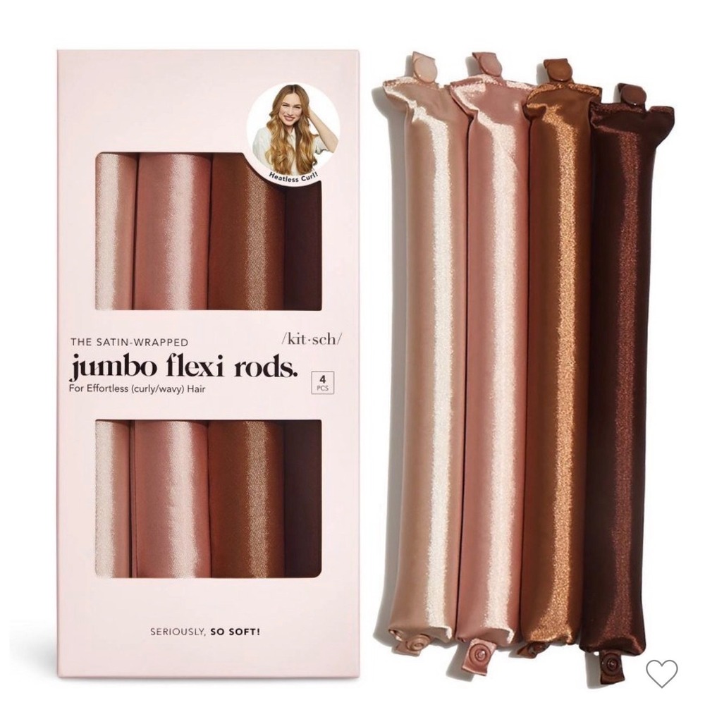 Kitsch Satin Wrapped Jumbo Flexi Rods Rosewood Heatless Curlers 4 Pc